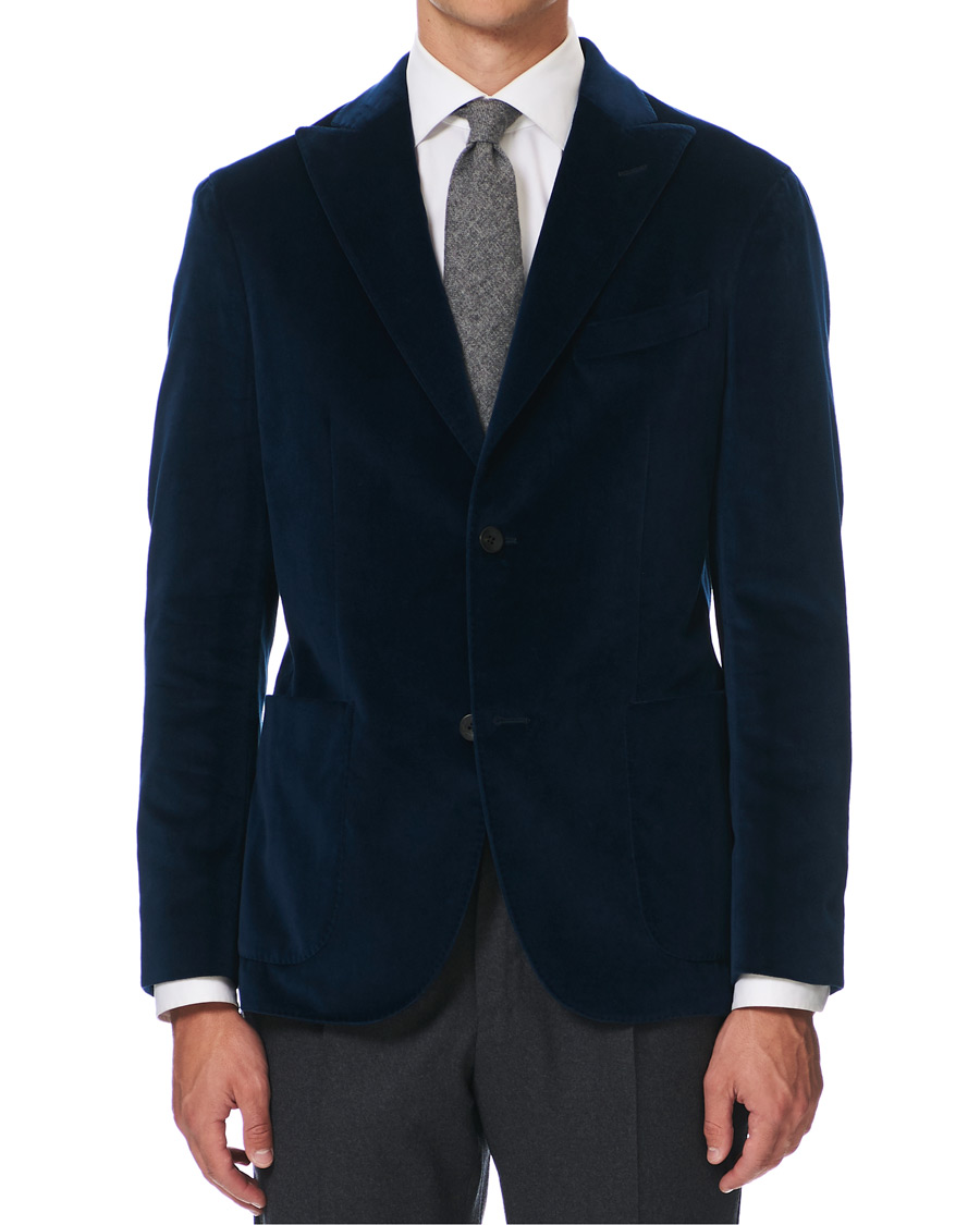Herr | Kavajer | Boglioli | K Jacket Peak Lapel Velvet Blazer Navy