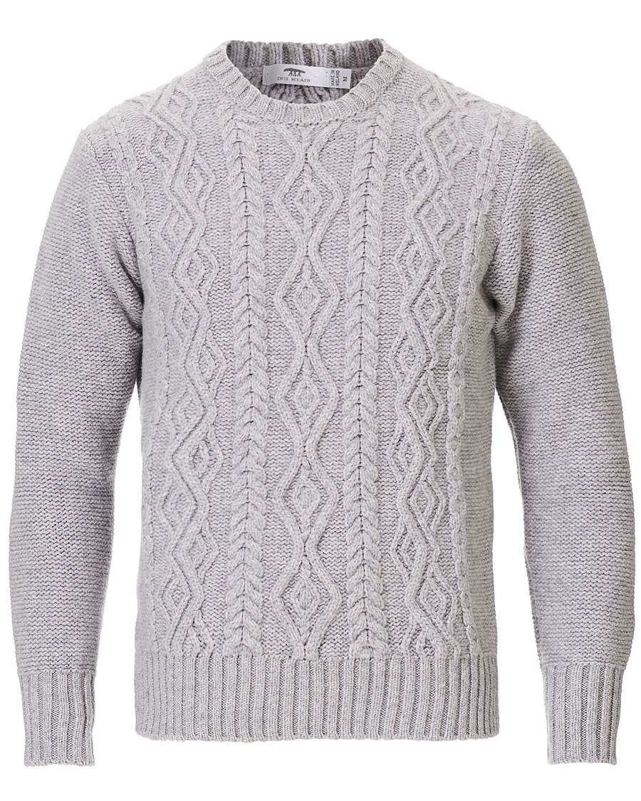 Herr | Tröjor | Inis Meáin | Classic Aran Wool Crew Neck Light Grey