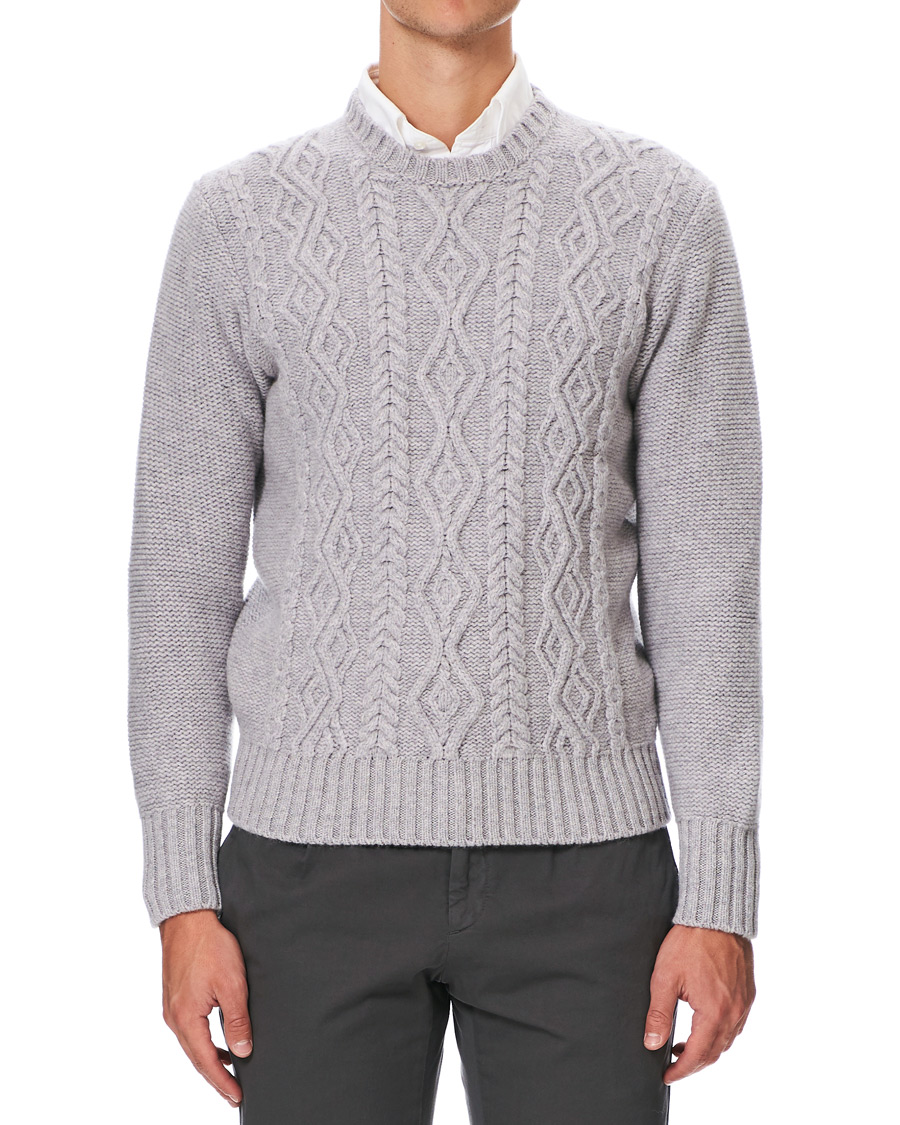 Herr | Tröjor | Inis Meáin | Classic Aran Wool Crew Neck Light Grey