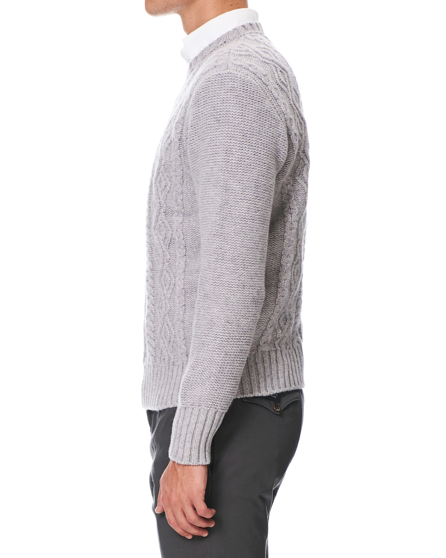 Herr | Tröjor | Inis Meáin | Classic Aran Wool Crew Neck Light Grey