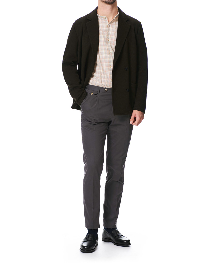 Herr | Skjortor | Camoshita | Mandarin Collar Cotton Shirt Beige Check