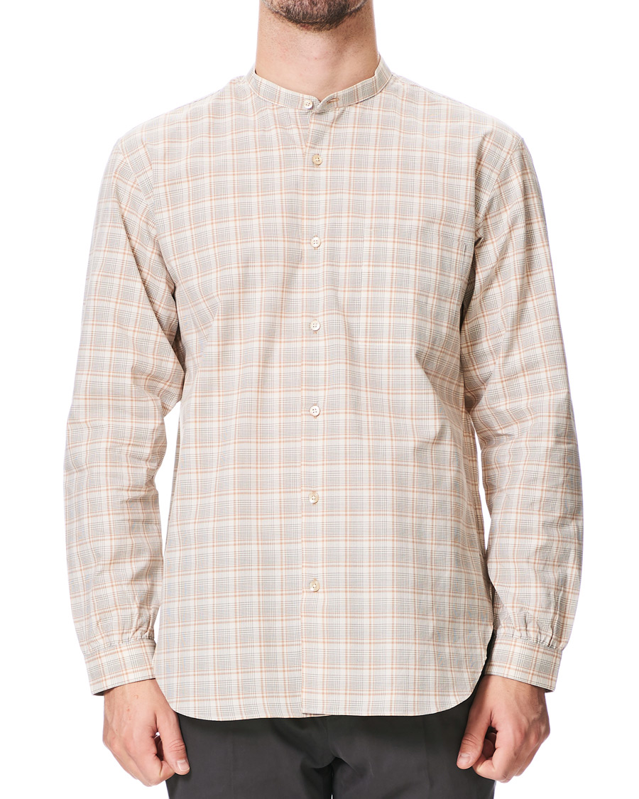 Herr | Skjortor | Camoshita | Mandarin Collar Cotton Shirt Beige Check