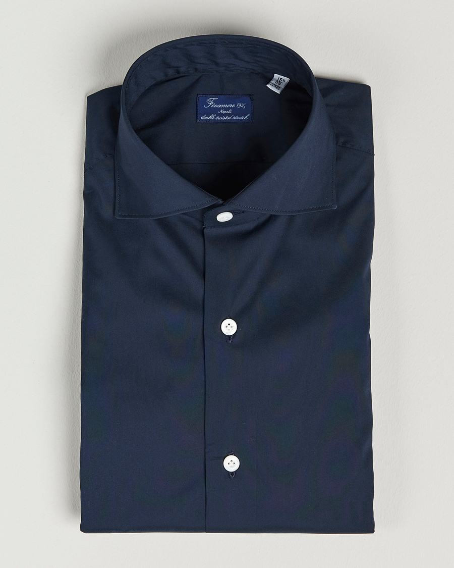 Herr | Skjortor | Finamore Napoli | Milano Slim Fit Stretch Shirt Navy