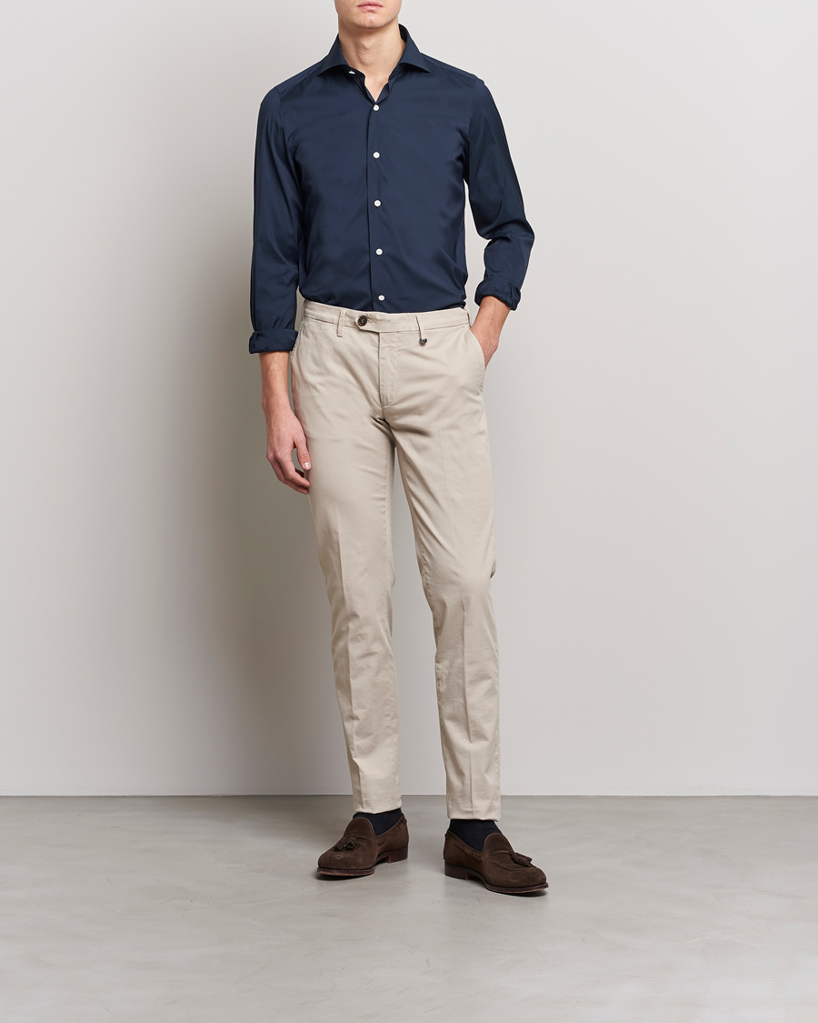 Herr | Skjortor | Finamore Napoli | Milano Slim Fit Stretch Shirt Navy