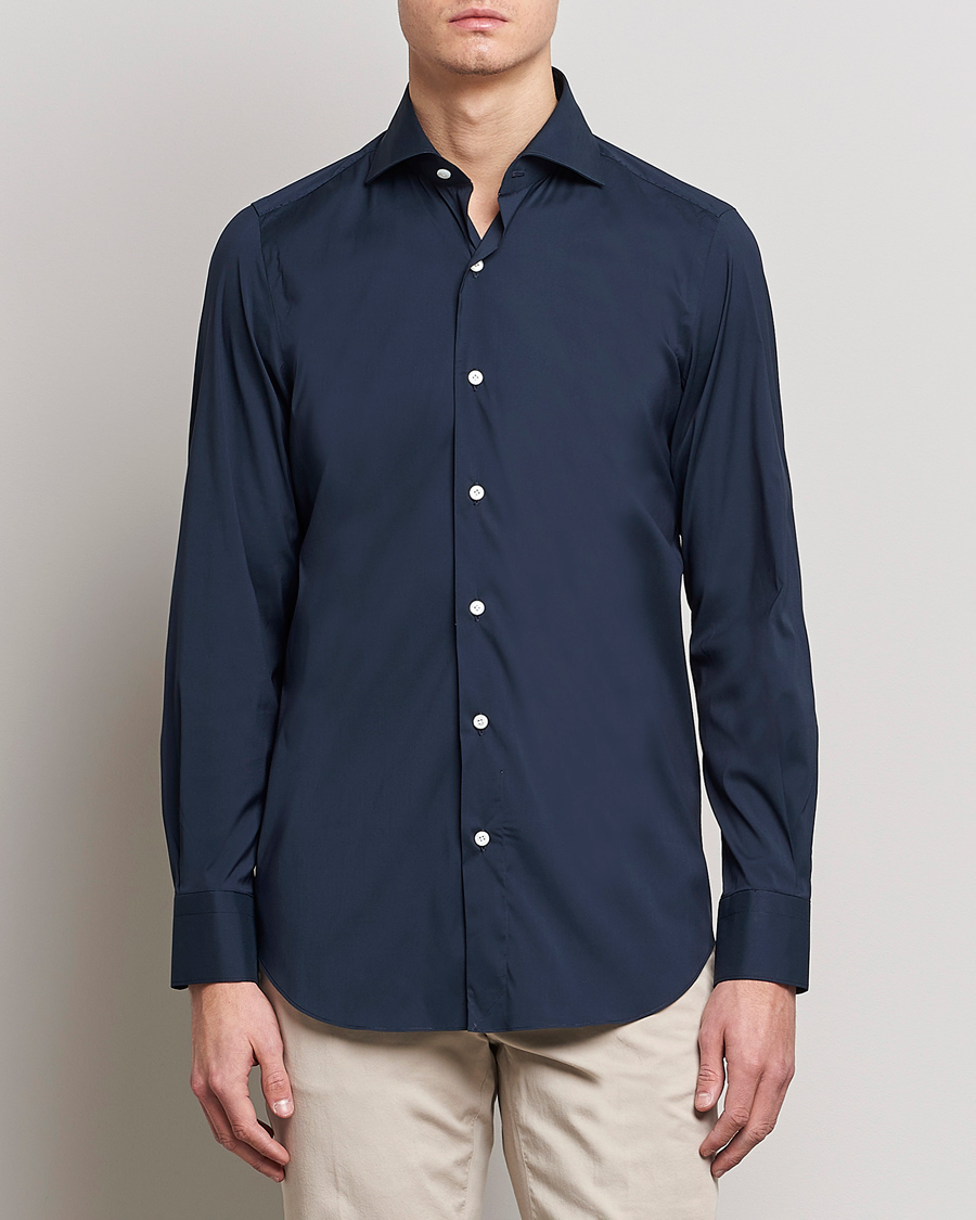 Herr | Italian Department | Finamore Napoli | Milano Slim Fit Stretch Shirt Navy