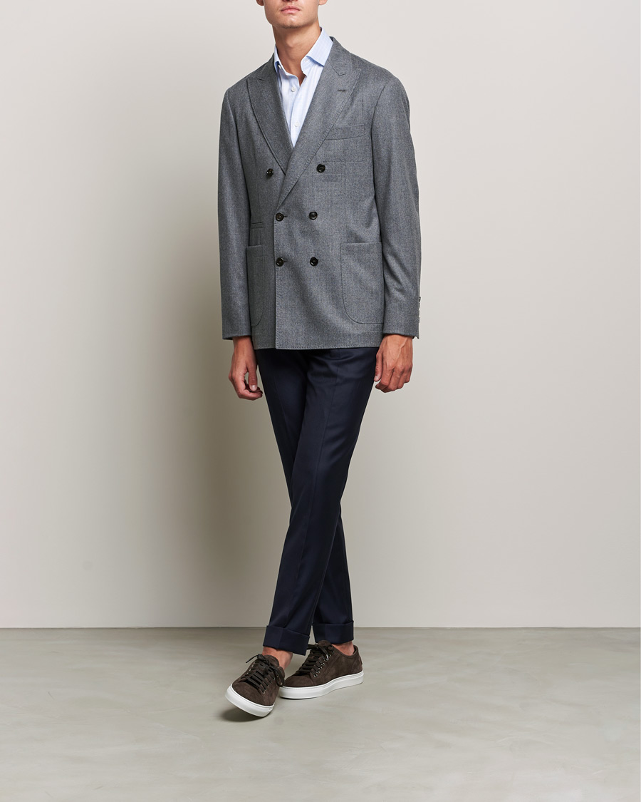 Herr | Kavajer | Brunello Cucinelli | Double Breasted Flannel Blazer Grey Melange
