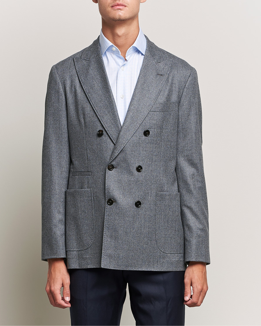 Herr | Kavajer | Brunello Cucinelli | Double Breasted Flannel Blazer Grey Melange