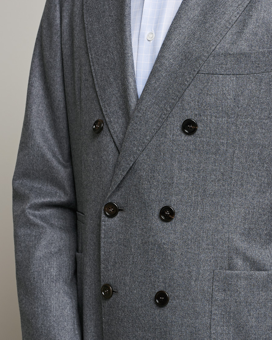 Herr | Kavajer | Brunello Cucinelli | Double Breasted Flannel Blazer Grey Melange