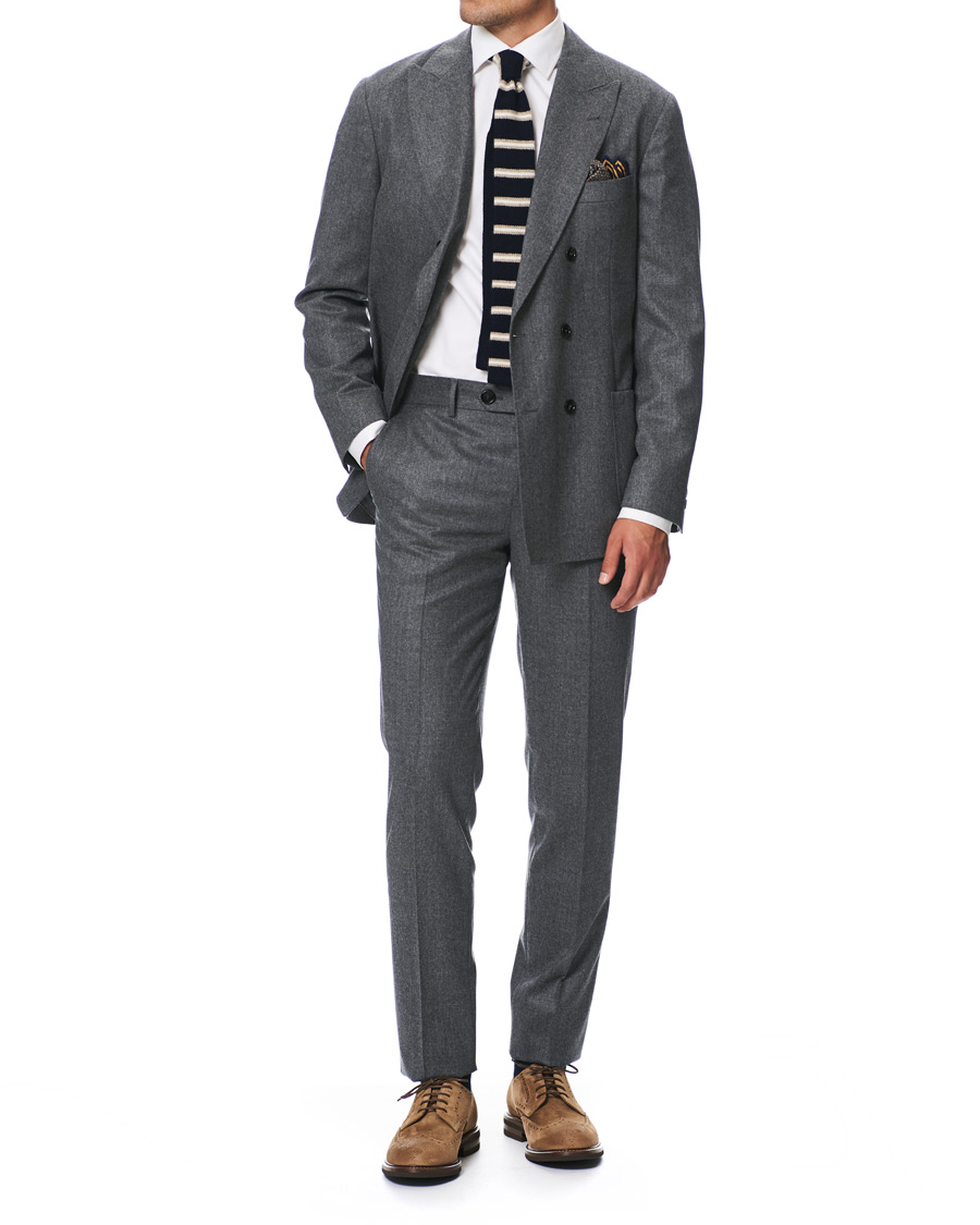 Herr | Byxor | Brunello Cucinelli | Slim Fit Super 120s Flannel Trousers Grey Melange