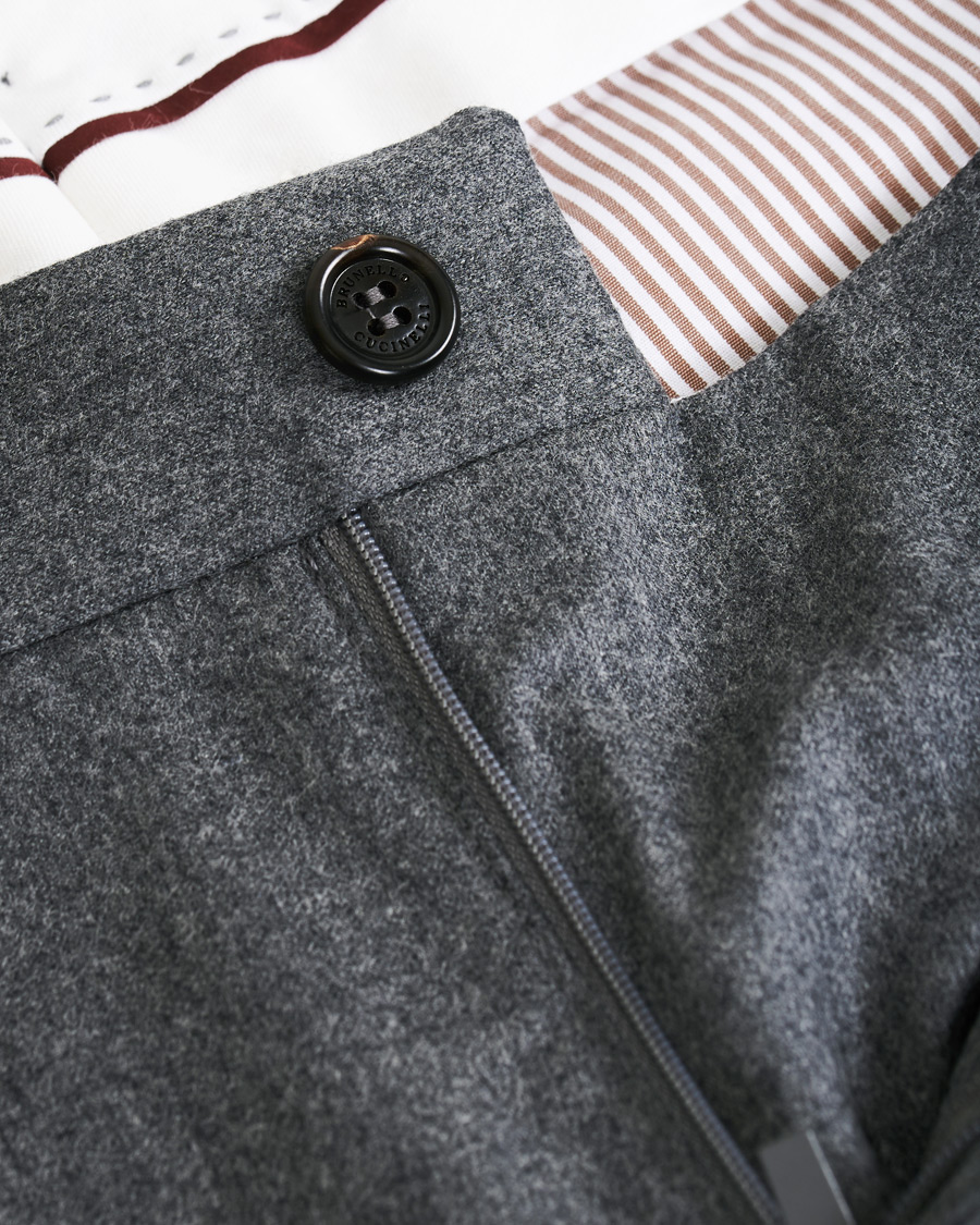 Herr | Byxor | Brunello Cucinelli | Slim Fit Super 120s Flannel Trousers Grey Melange