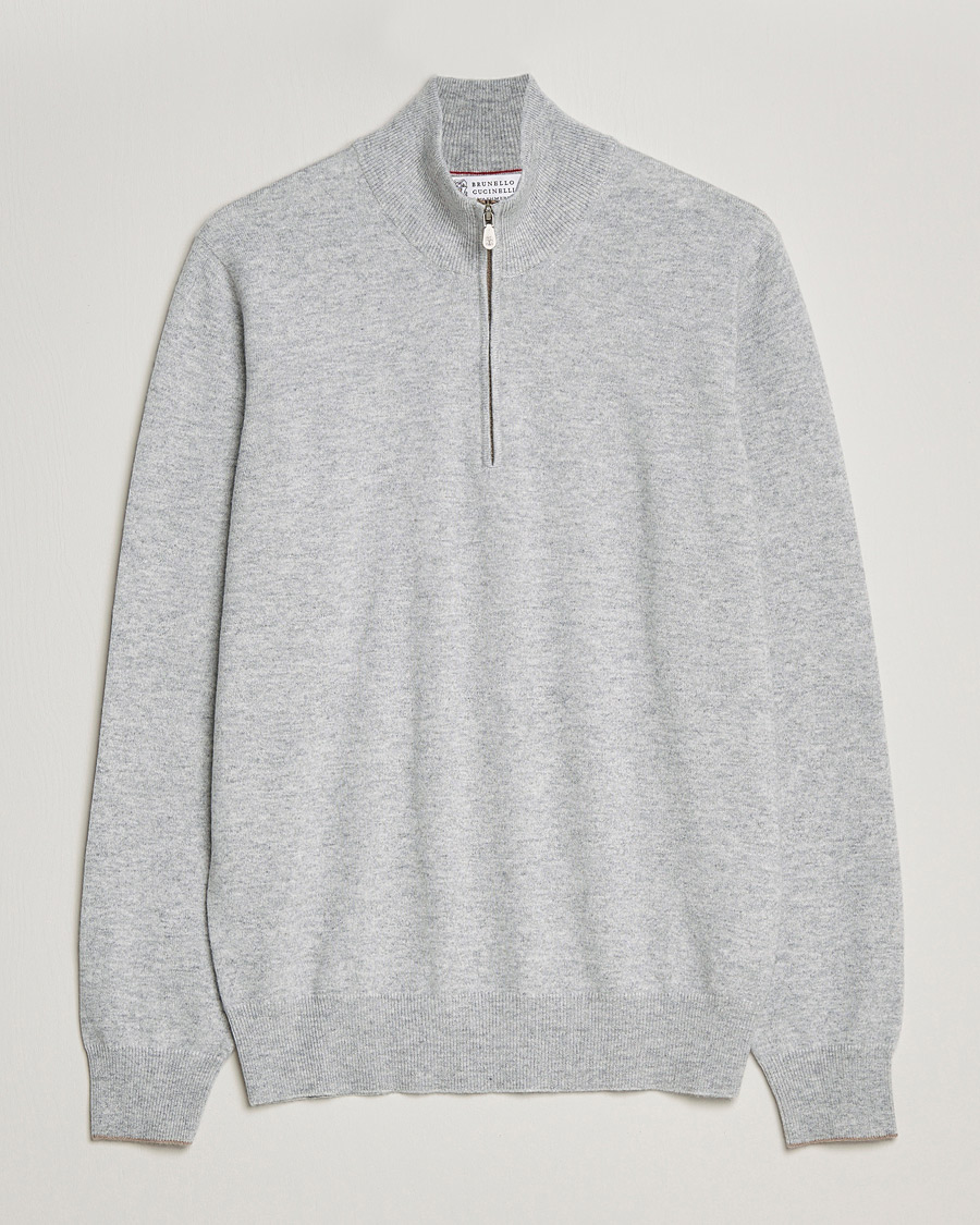 Herr | Tröjor | Brunello Cucinelli | 2 Ply Cashmere Half Zip Light Grey