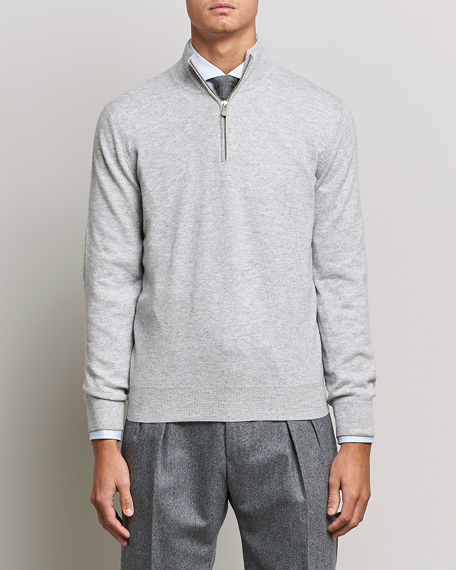 Herr | Tröjor | Brunello Cucinelli | 2 Ply Cashmere Half Zip Light Grey