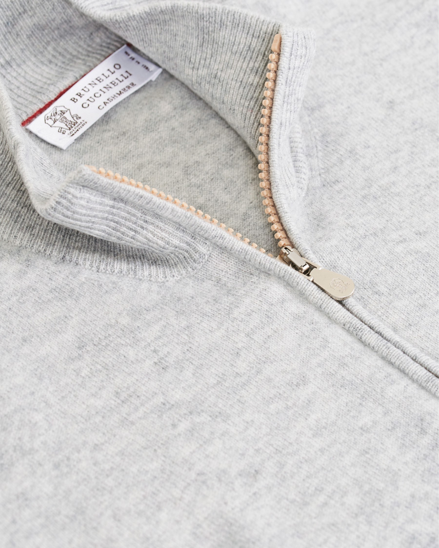 Herr | Tröjor | Brunello Cucinelli | 2 Ply Cashmere Half Zip Light Grey