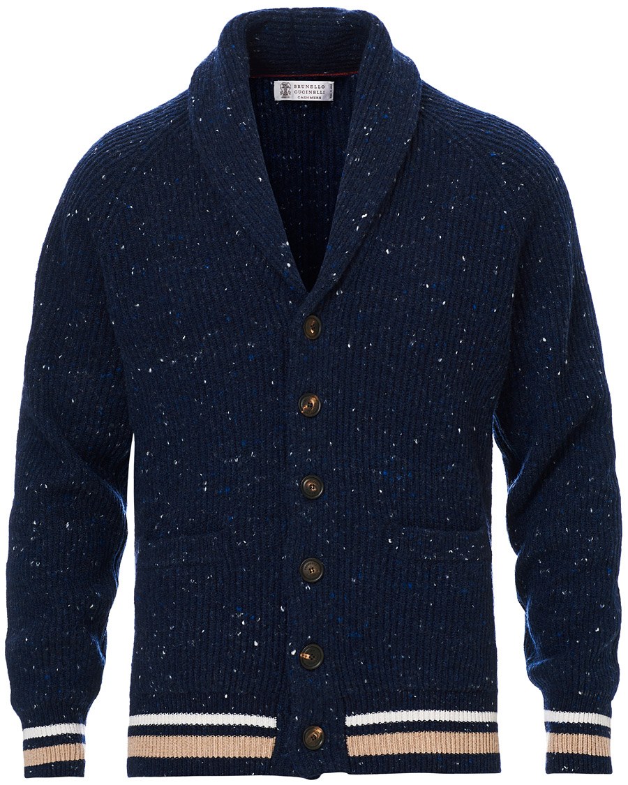 Herr | Tröjor | Brunello Cucinelli | Cashmere Blend Shawl Collar Cardigan Dark Blue