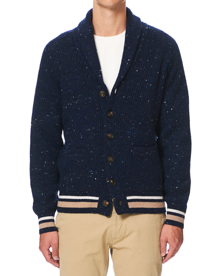 Herr | Tröjor | Brunello Cucinelli | Cashmere Blend Shawl Collar Cardigan Dark Blue
