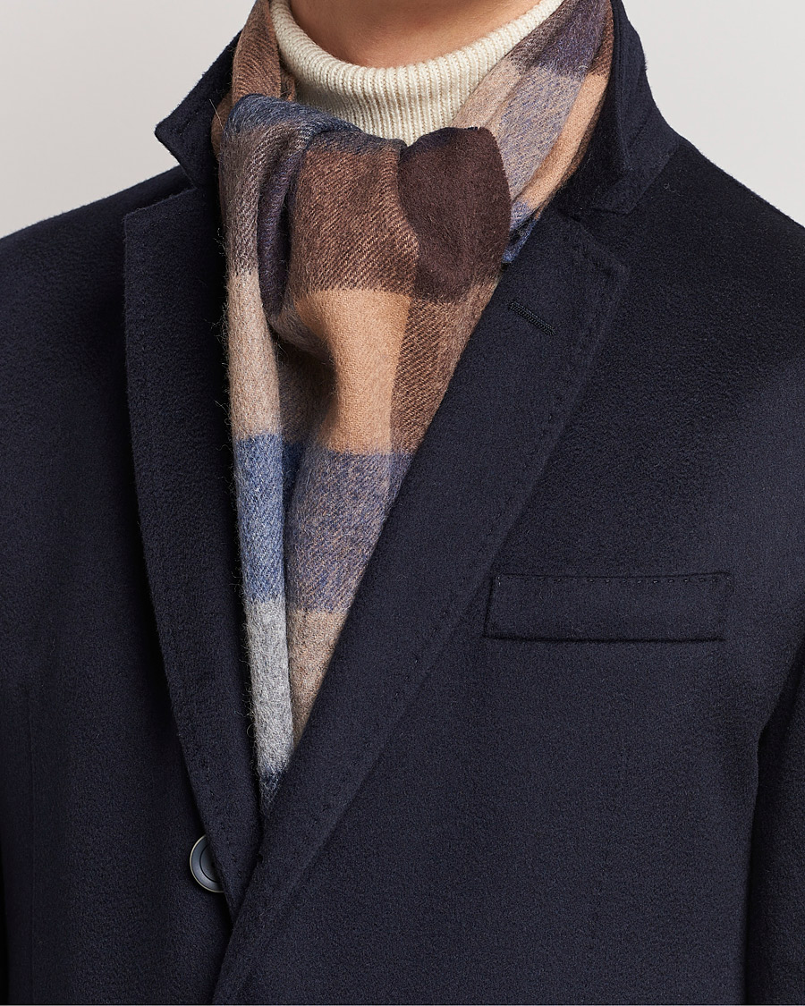Herr | | Amanda Christensen | Merino Wool Block Check Scarf Navy/Brown