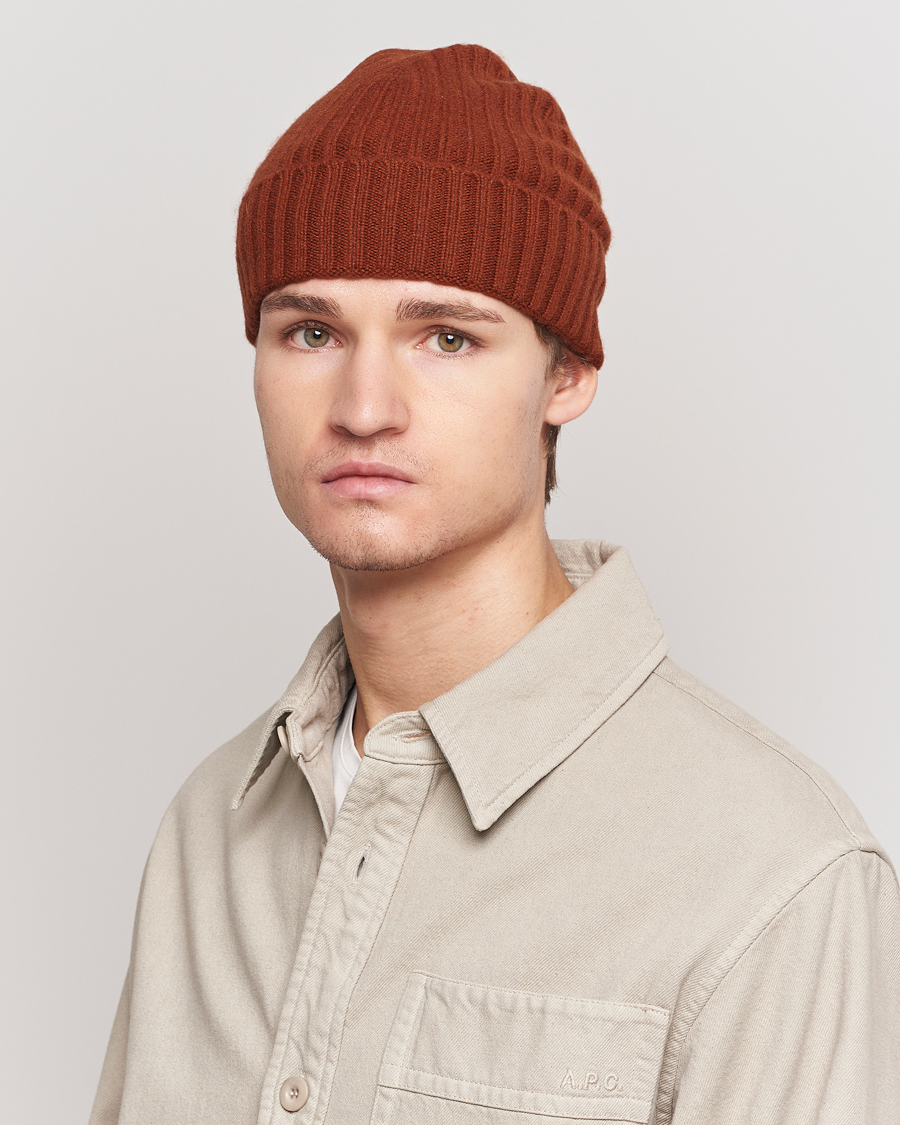 Herr |  | Amanda Christensen | Rib Knitted Cashmere Cap Rust Orange