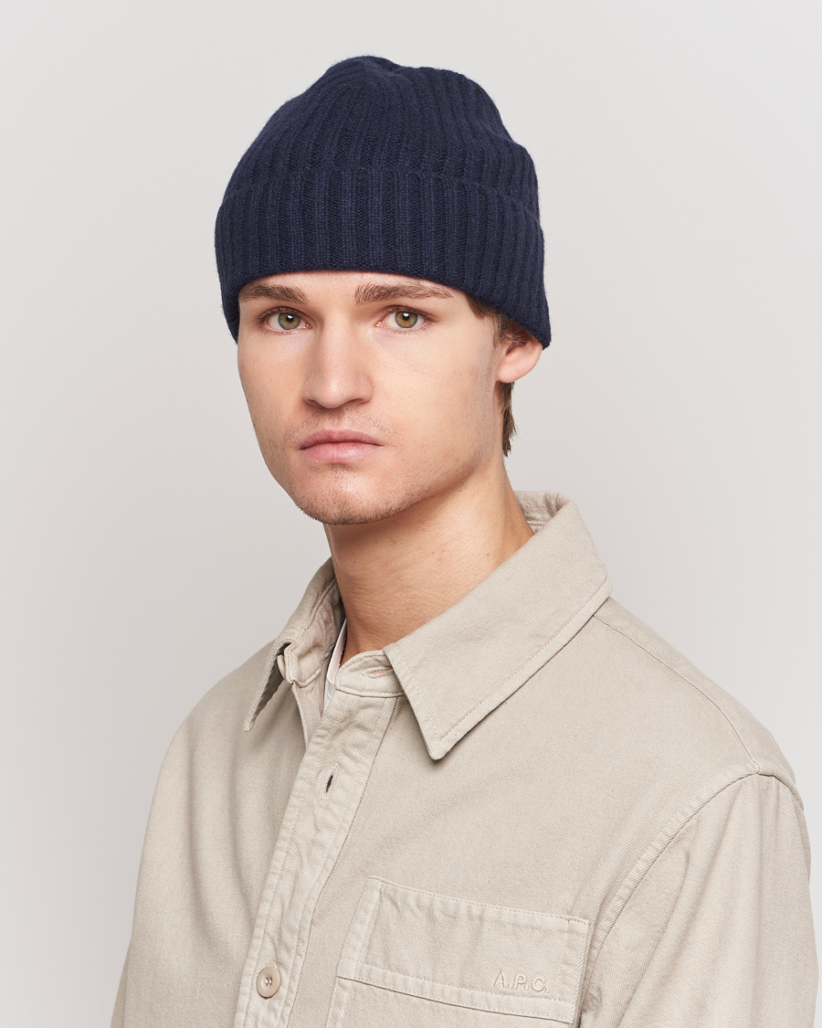 Herr |  | Amanda Christensen | Rib Knitted Cashmere Cap Navy