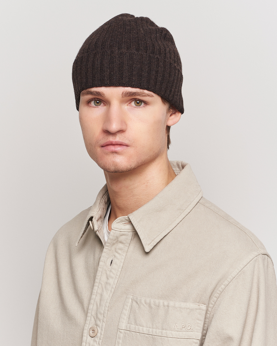 Herr |  | Amanda Christensen | Rib Knitted Cashmere Cap Brown Melange