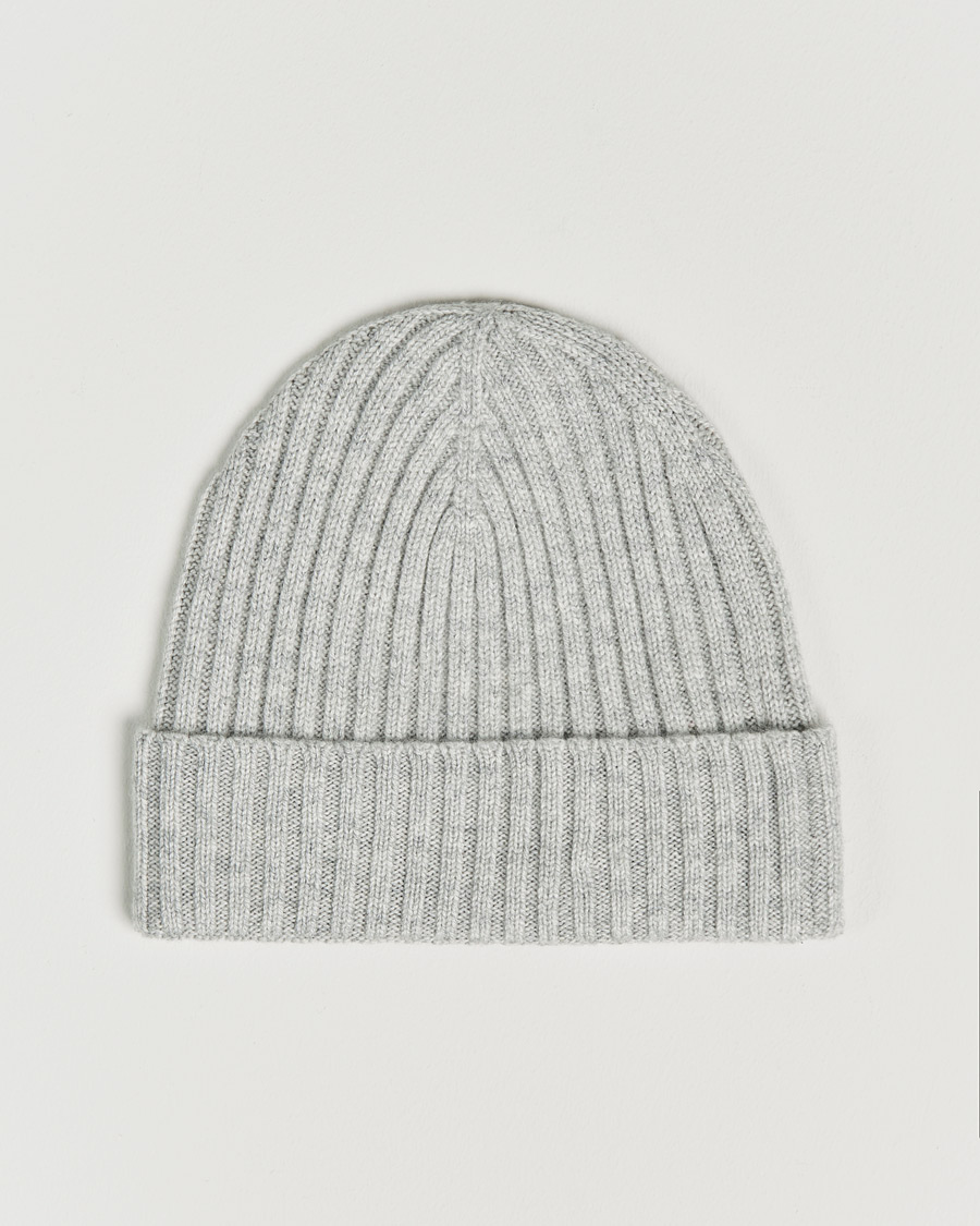 Herr | Mössor | Amanda Christensen | Rib Knitted Cashmere Cap Light Grey Melange