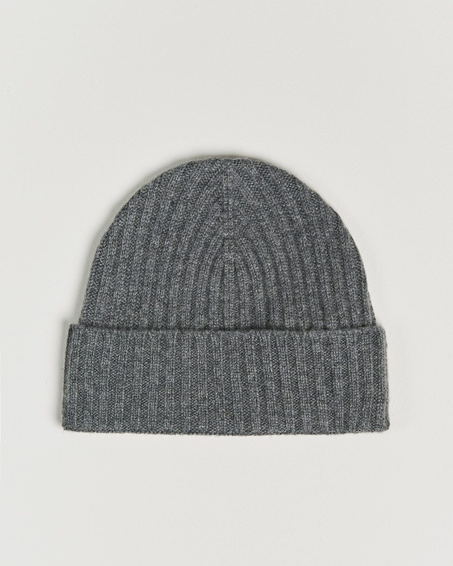 Herr | Mössor | Amanda Christensen | Rib Knitted Cashmere Cap Grey Melange