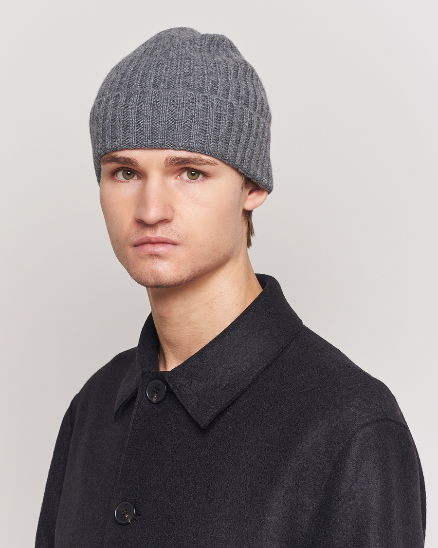 Herr |  | Amanda Christensen | Rib Knitted Cashmere Cap Grey Melange