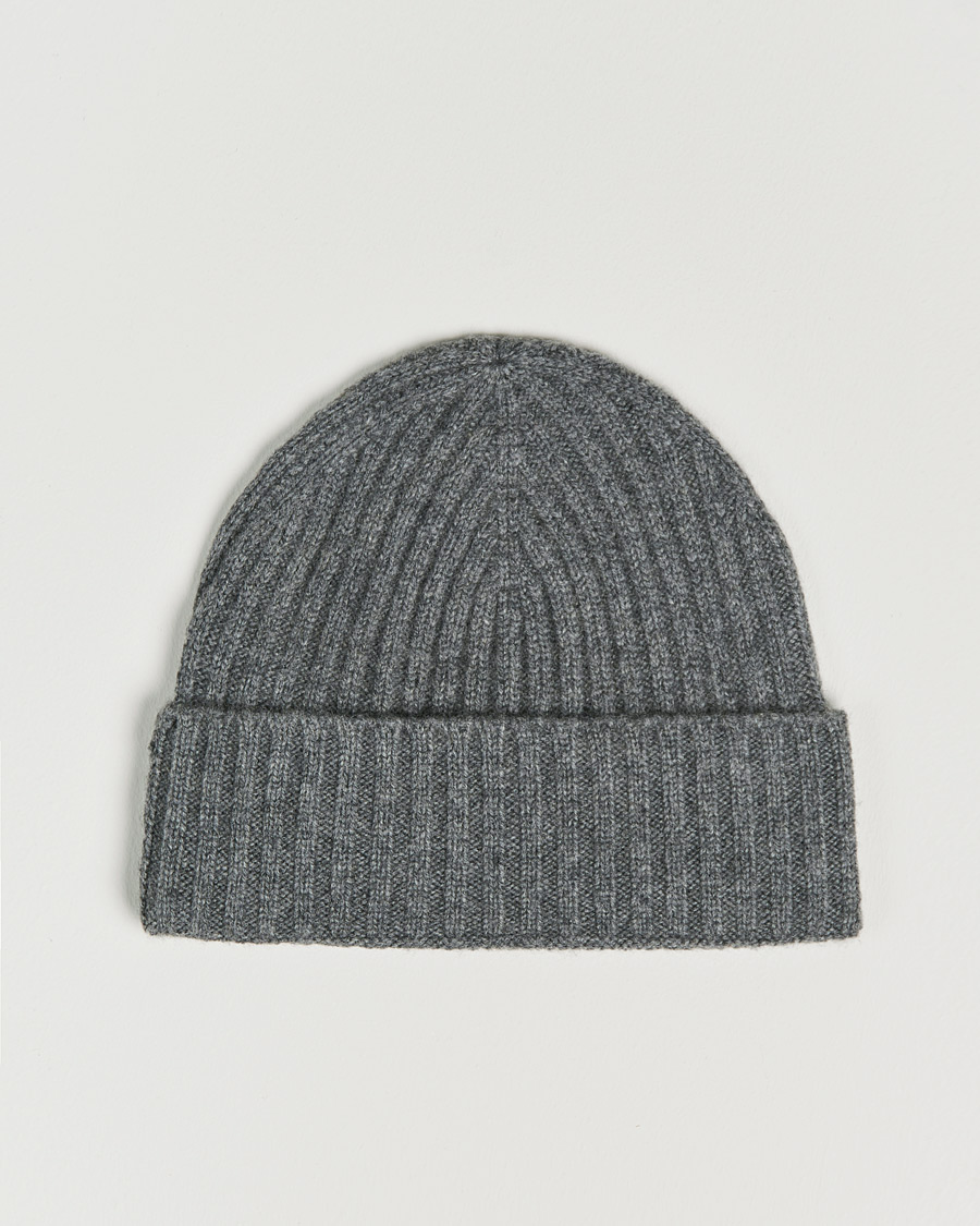 Herr | Mössor | Amanda Christensen | Rib Knitted Cashmere Cap Grey Melange