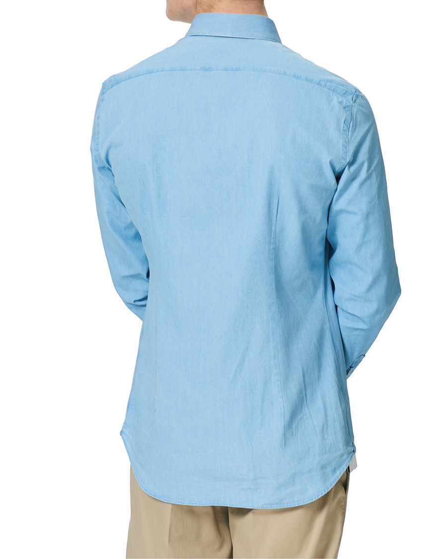 Herr | Skjortor | Mazzarelli | Soft Cut Away Denim Shirt Light Indigo