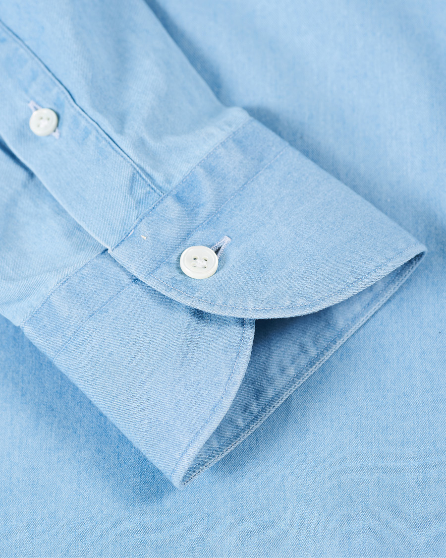 Herr | Skjortor | Mazzarelli | Soft Cut Away Denim Shirt Light Indigo
