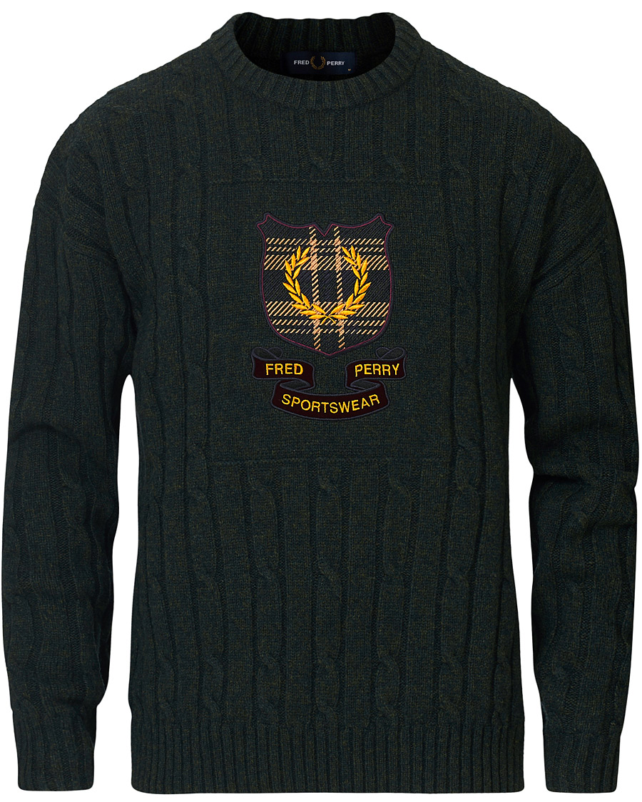 Herr | Tröjor | Fred Perry | Shield Cable Knit Jumper Hunting Green