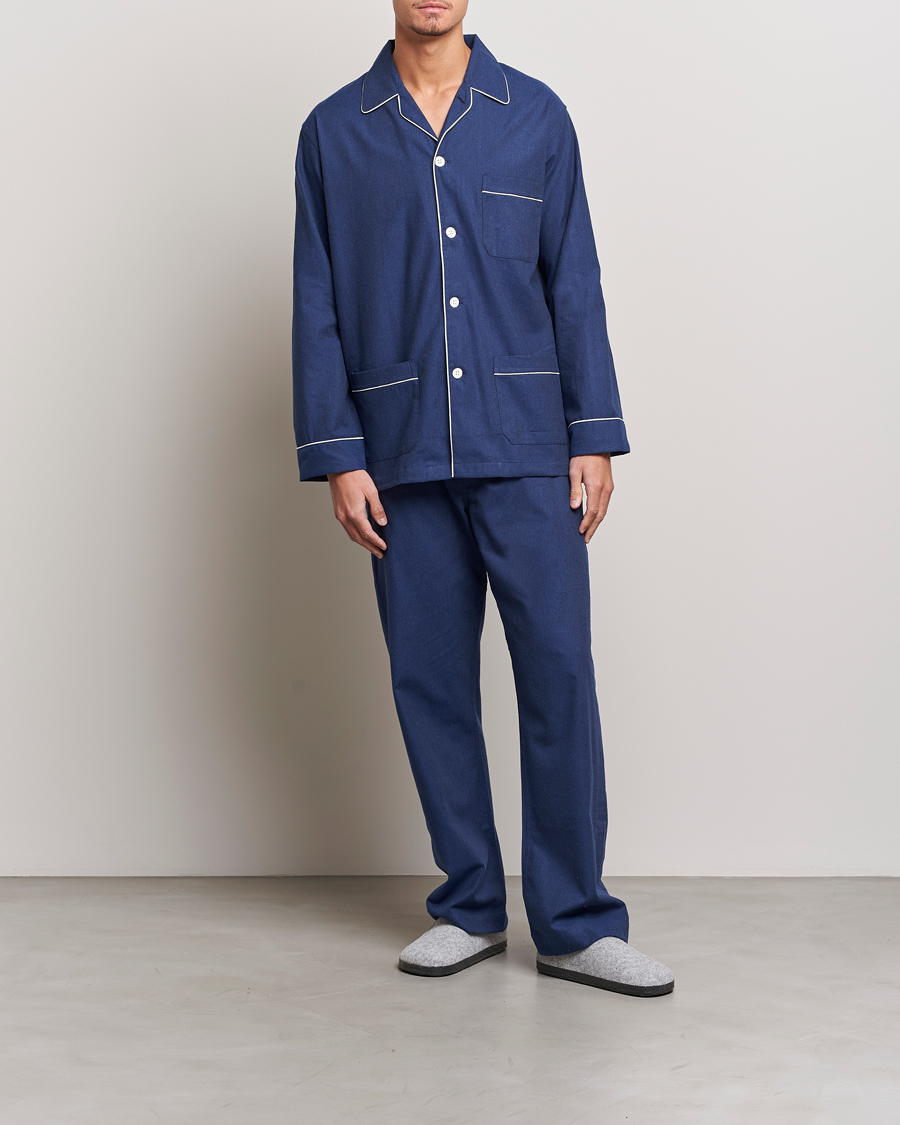 Herr | Pyjamas & Morgonrockar | Derek Rose | Brushed Cotton Flanell Pyjama Set Navy