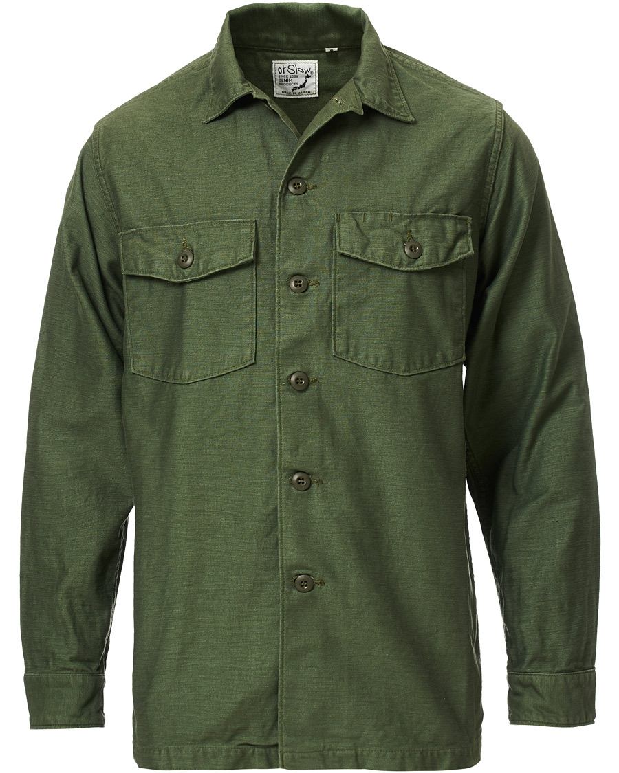 Herr | Skjortor | orSlow | Cotton Sateen Army Overshirt Army Green