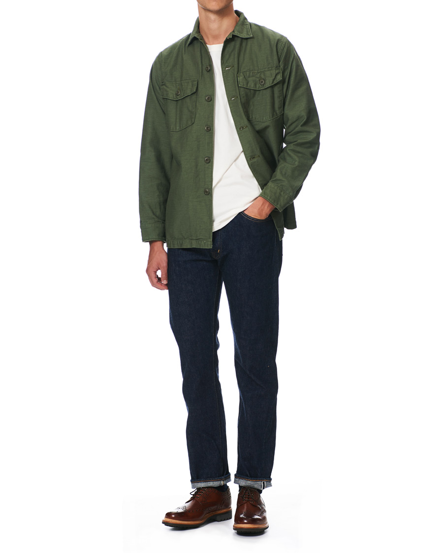Herr | Skjortor | orSlow | Cotton Sateen Army Overshirt Army Green