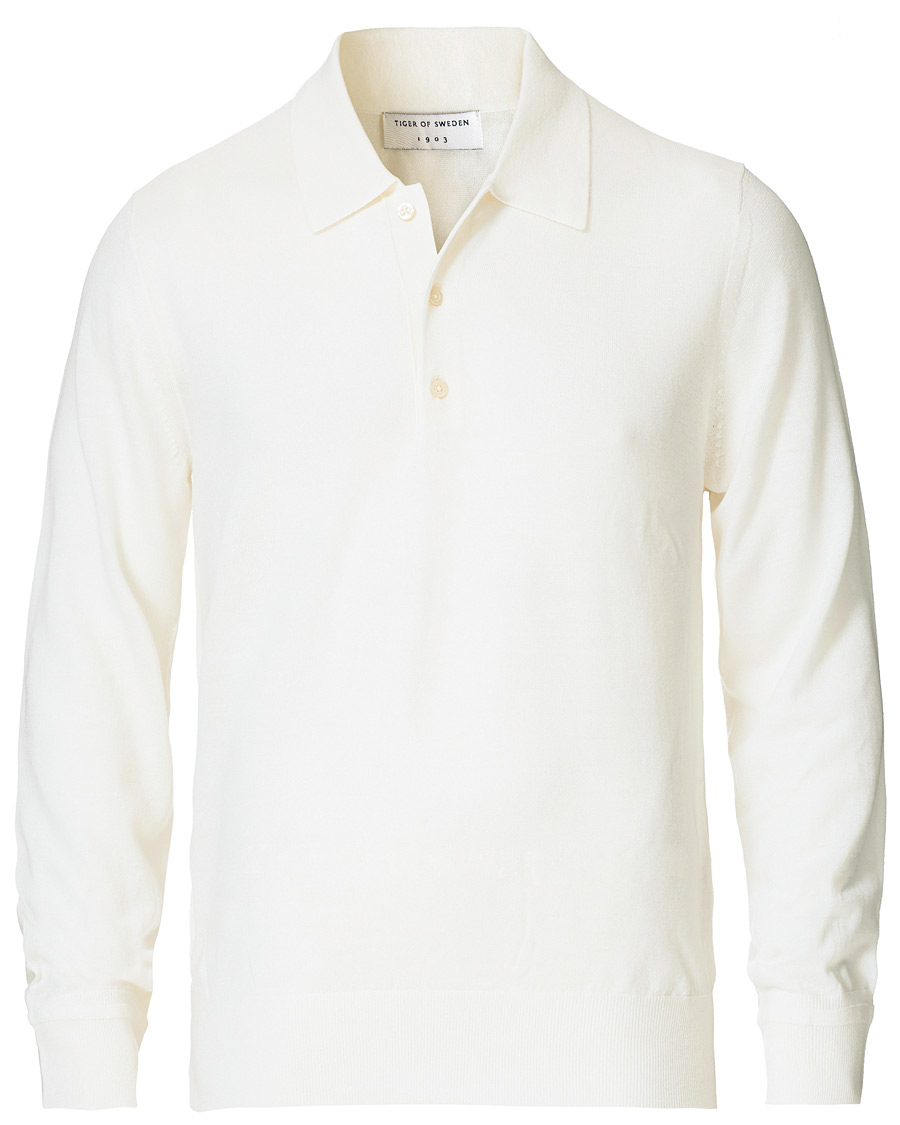 Herr | Tröjor | Tiger of Sweden | Newton Extra Fine Merino Knitted Polo Cream