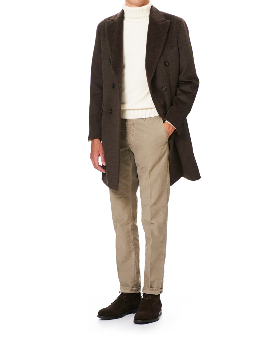Herr | Jackor | Oscar Jacobson | Saul Delux Llama Wool Double Breasted Coat Brown
