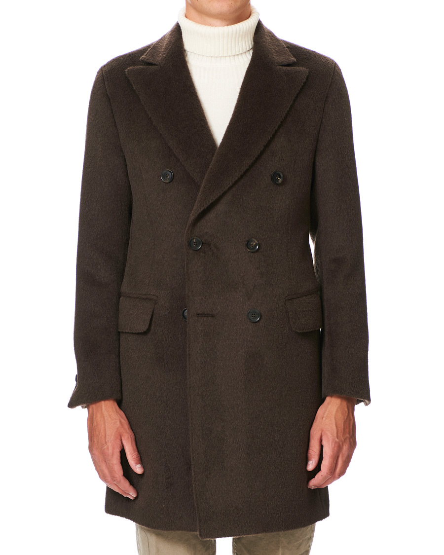Herr | Jackor | Oscar Jacobson | Saul Delux Llama Wool Double Breasted Coat Brown