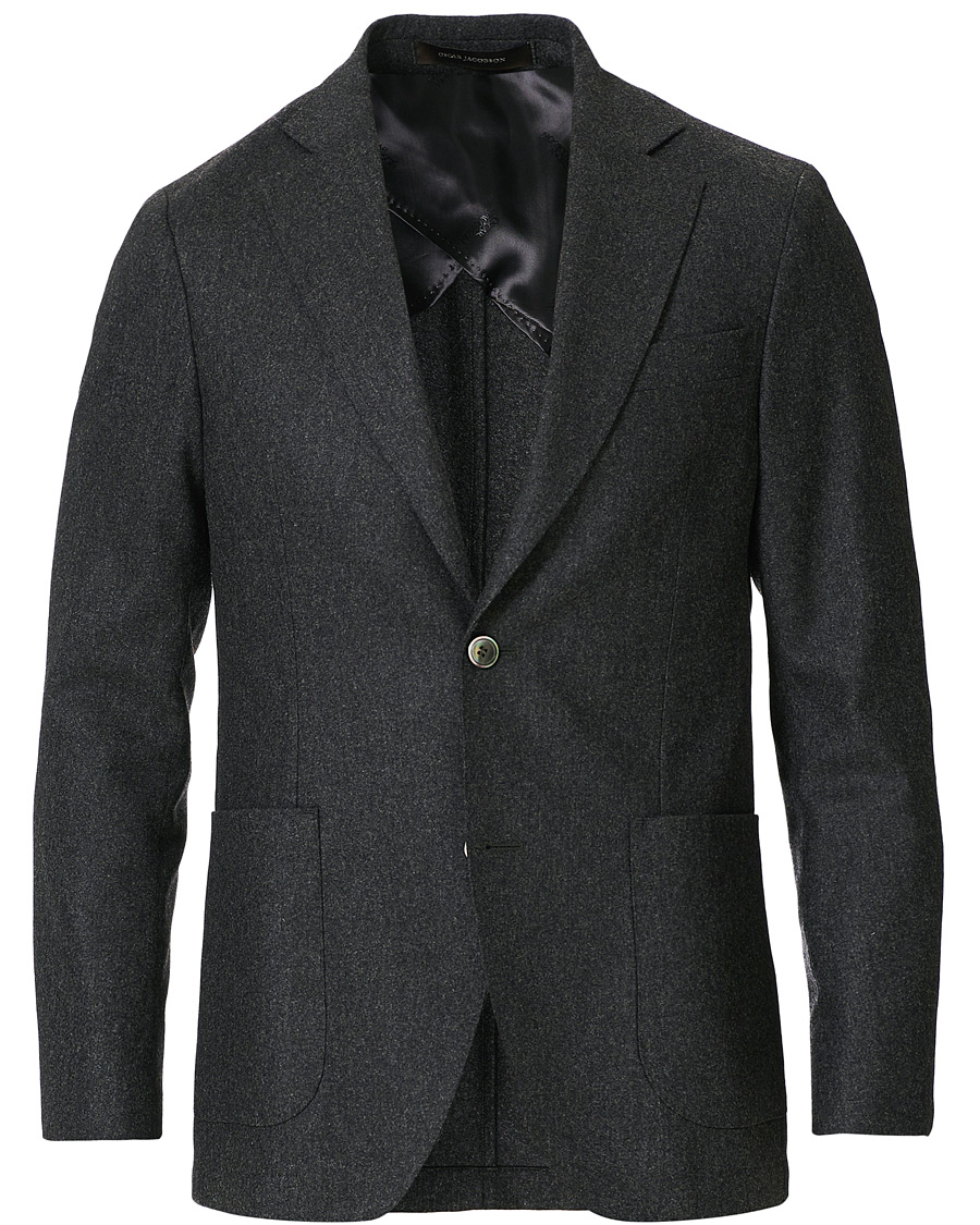Herr | Kavajer | Oscar Jacobson | Egel Patch Pocket Flannel Blazer Charcoal