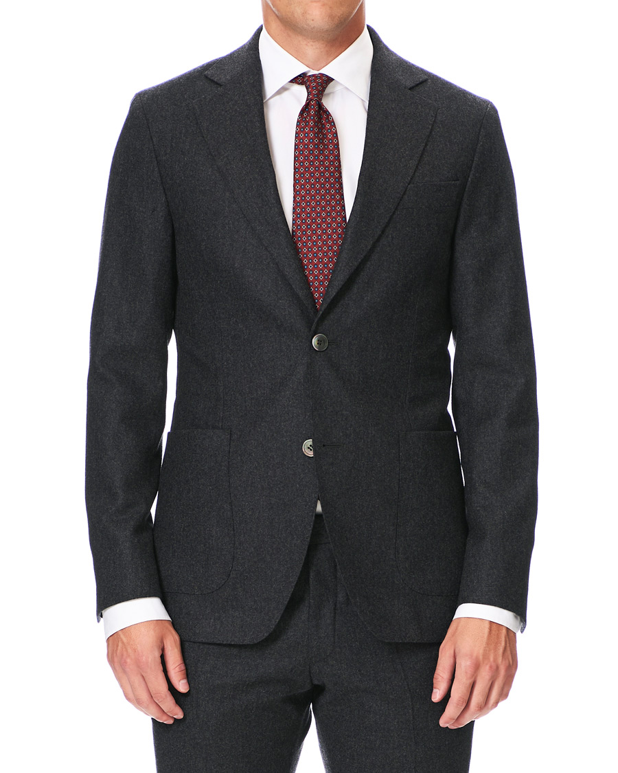 Herr | Kavajer | Oscar Jacobson | Egel Patch Pocket Flannel Blazer Charcoal