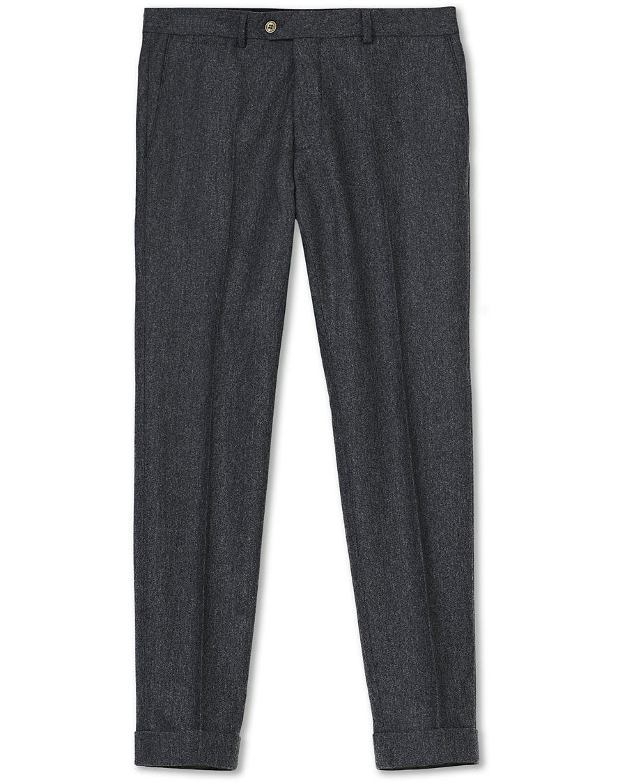 Herr | Byxor | Oscar Jacobson | Dean Turn Up Flannel Trousers Grey