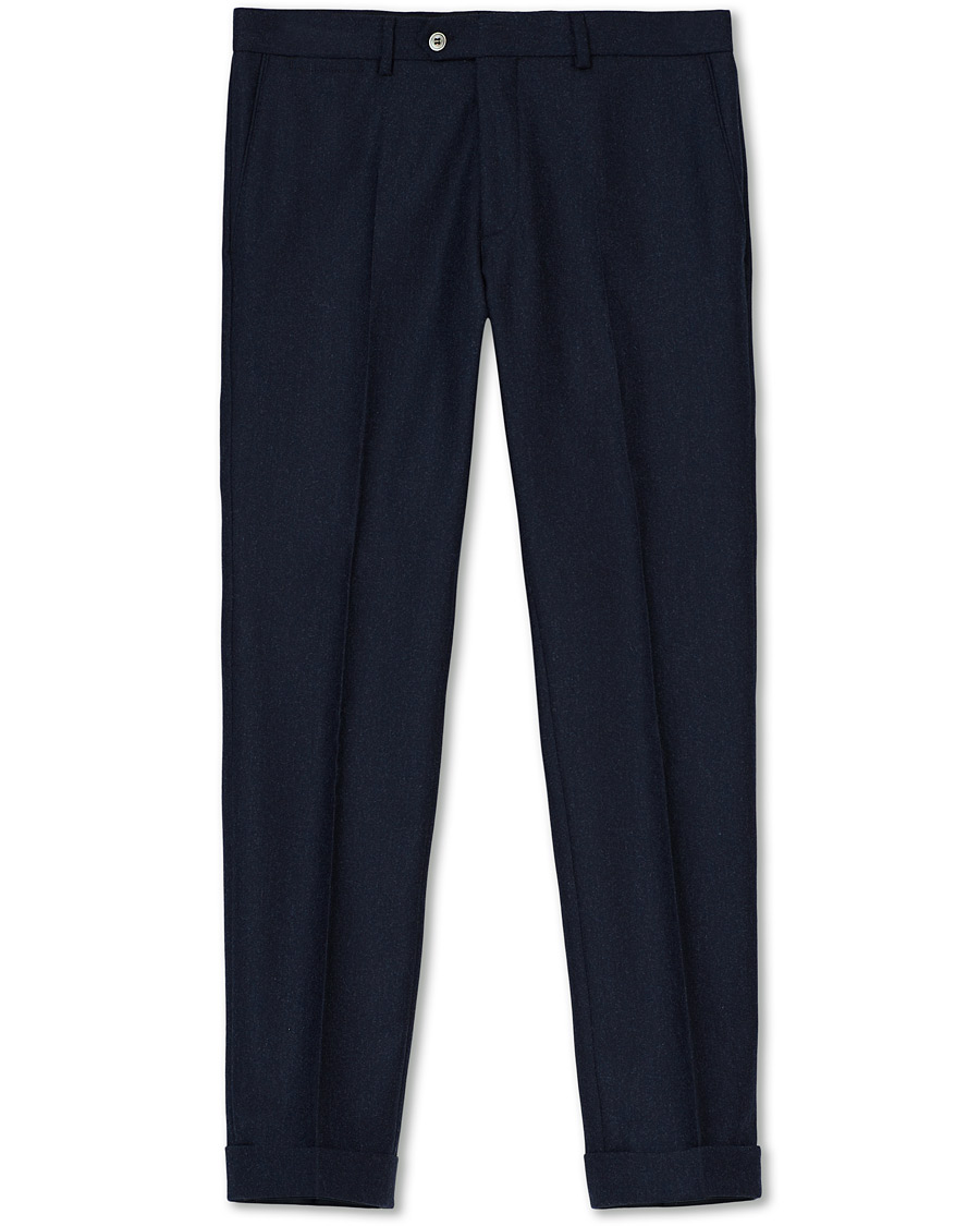Herr | Byxor | Oscar Jacobson | Dean Turn Up Flannel Trousers Navy