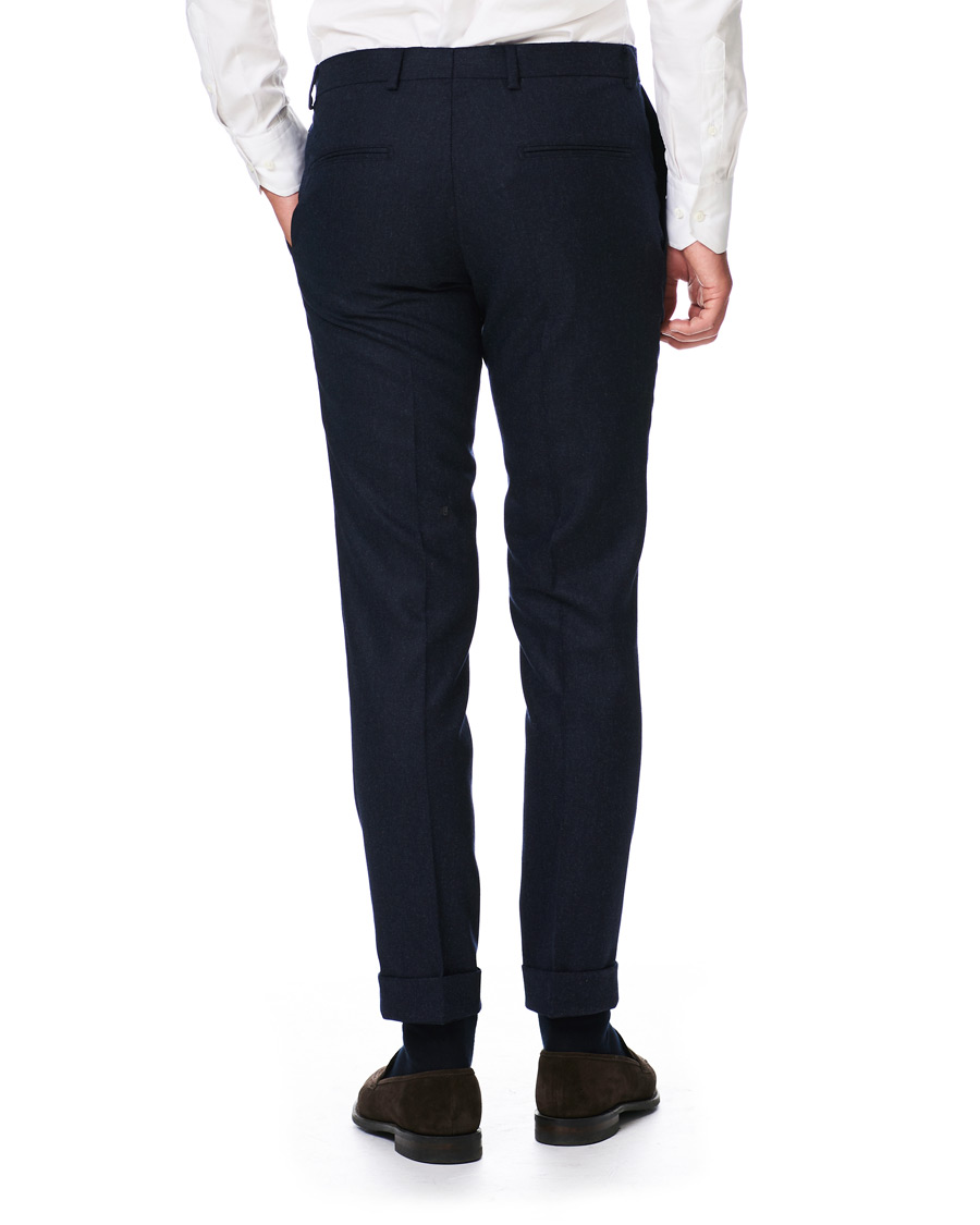 Herr | Byxor | Oscar Jacobson | Dean Turn Up Flannel Trousers Navy