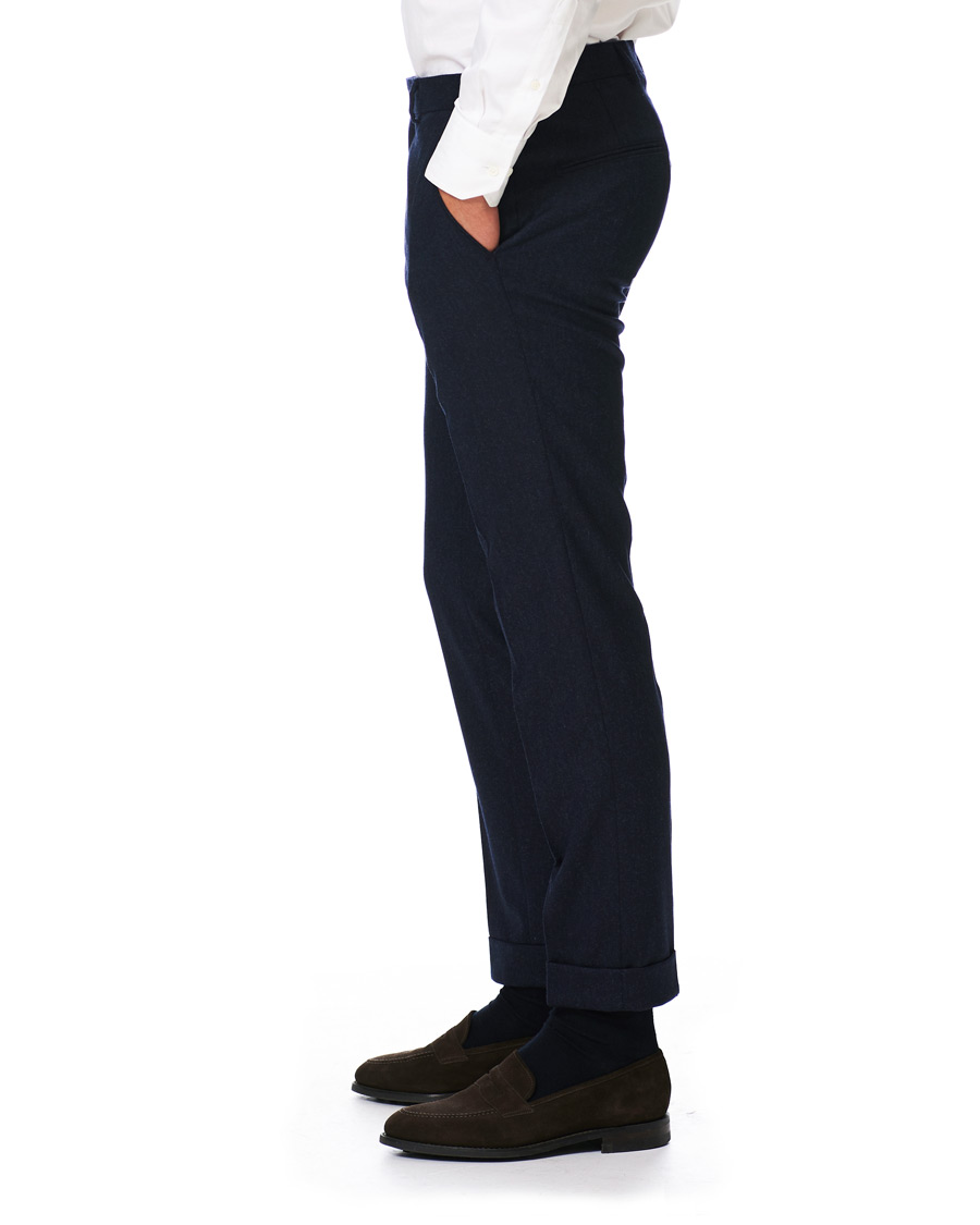 Herr | Byxor | Oscar Jacobson | Dean Turn Up Flannel Trousers Navy