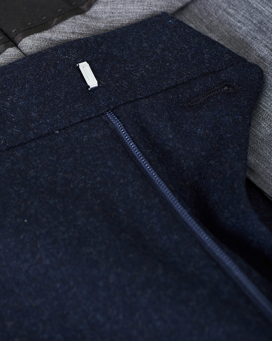 Herr | Byxor | Oscar Jacobson | Dean Turn Up Flannel Trousers Navy