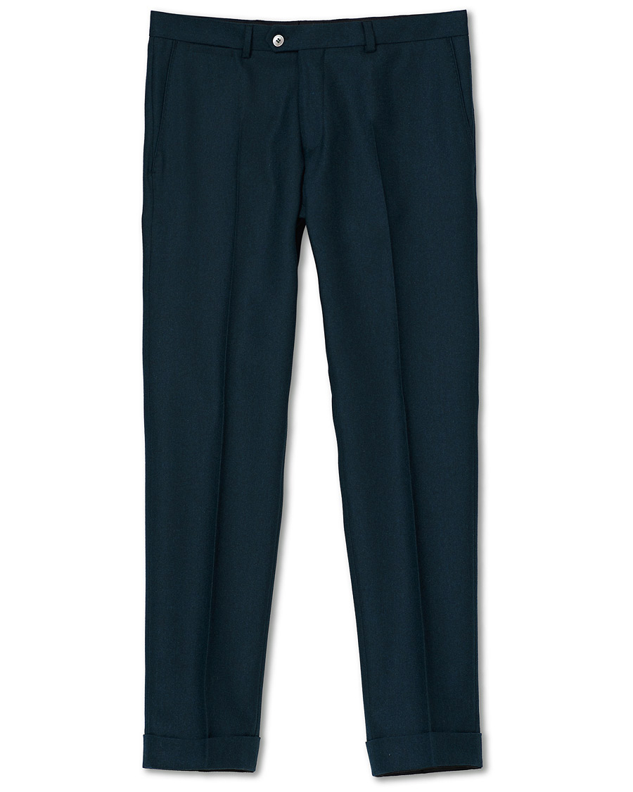 Herr | Byxor | Oscar Jacobson | Dean Turn Up Flannel Trousers Aqua Green