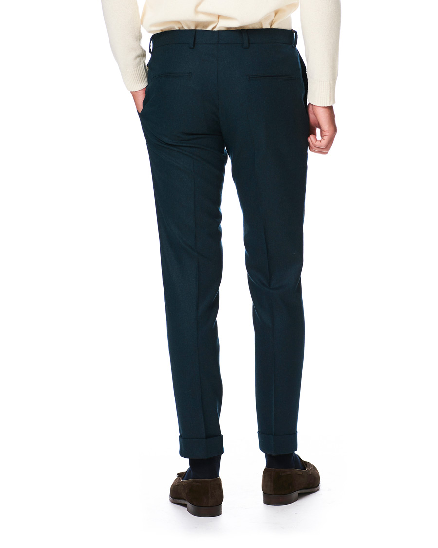 Herr | Byxor | Oscar Jacobson | Dean Turn Up Flannel Trousers Aqua Green