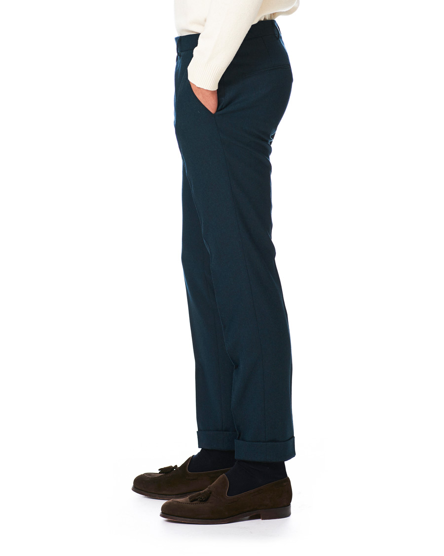 Herr | Byxor | Oscar Jacobson | Dean Turn Up Flannel Trousers Aqua Green