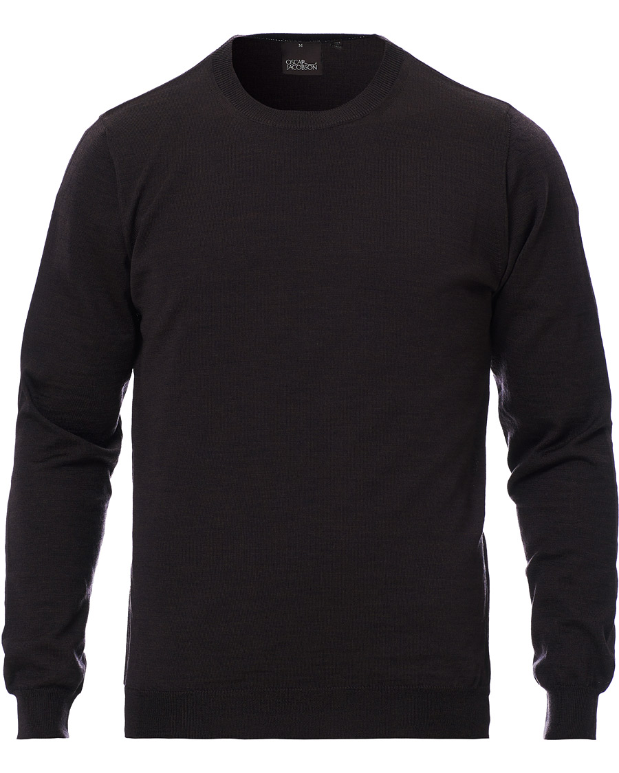 Herr | Tröjor | Oscar Jacobson | Custer Extra Fine Merino Crew Neck Brown
