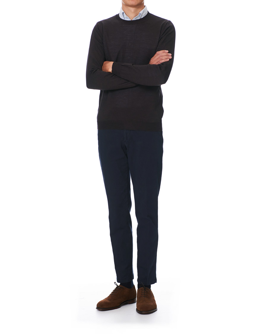 Herr | Tröjor | Oscar Jacobson | Custer Extra Fine Merino Crew Neck Brown
