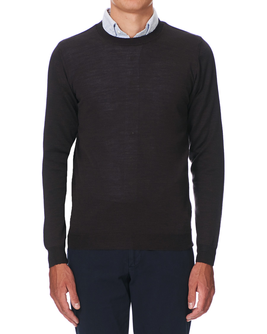 Herr | Tröjor | Oscar Jacobson | Custer Extra Fine Merino Crew Neck Brown