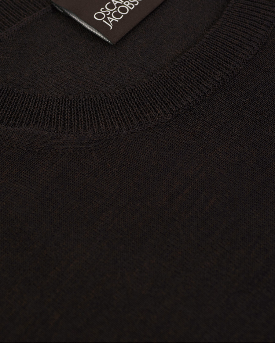 Herr | Tröjor | Oscar Jacobson | Custer Extra Fine Merino Crew Neck Brown